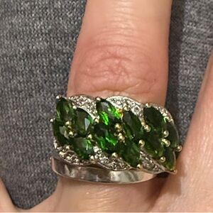 Tlc Chrome Diopside stone 925 18ky gold plate sz 7